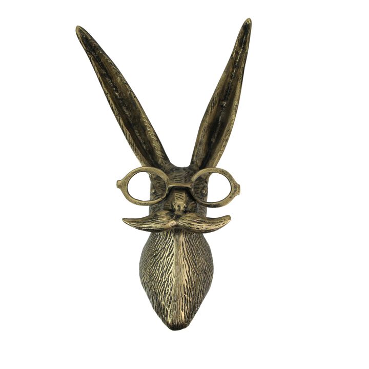 Gold Hare Head Wall Hanging &ndash; Whimsical Decor with Glasses & Mustache