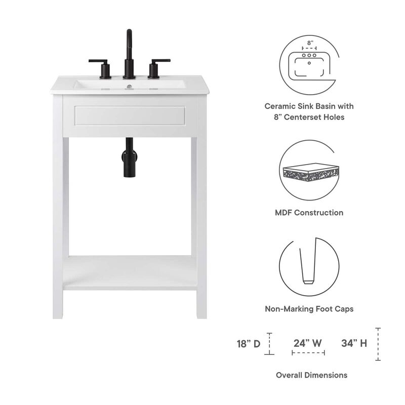 Modway Altura 24" MDF Ceramic and Particleboard Bathroom Vanity in White image number 7