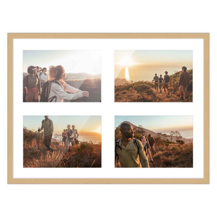 12x16 Wood Collage Frame with White Mat For 4 5x7 Pictures