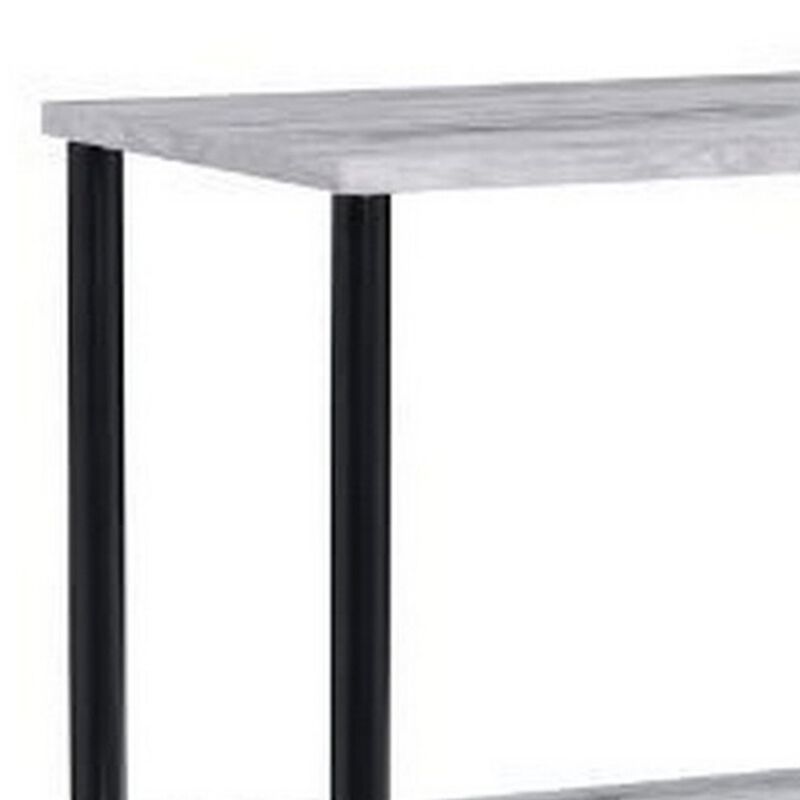 4 Tier Design Bookshelf with Metal Tubular Legs, Antique White - Benzara