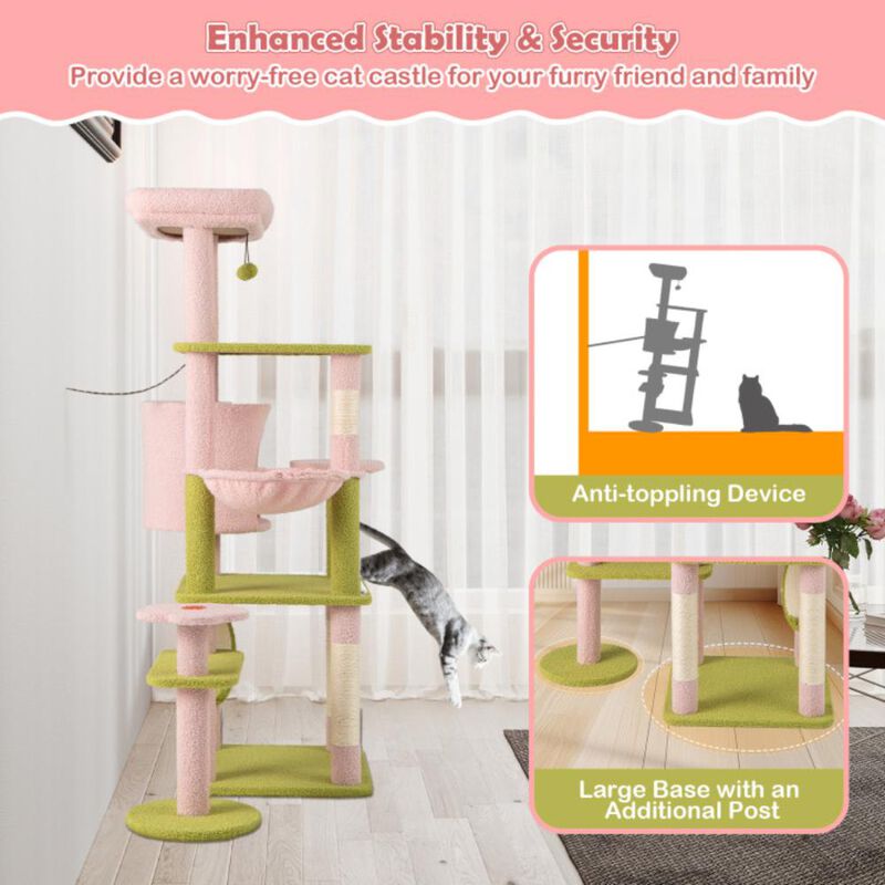 Hivvago 58 Inch Tall Multi-Level Cat Tree Aesthetic Floral Kitten Tower