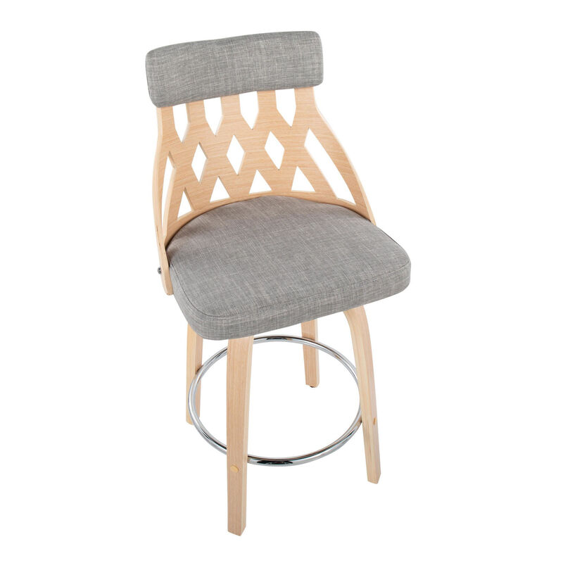 Lumisource York Mid-Century Modern Counter Stool in Natural Wood, Fabric with Chrome Footrest image number 6