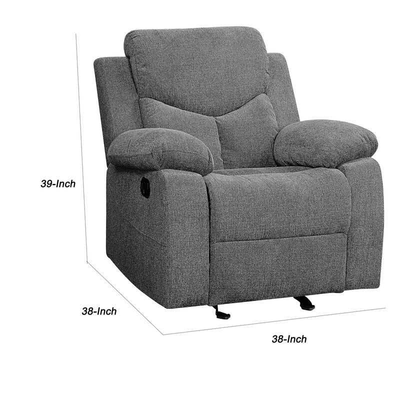 Fabric Upholstered Glider Recliner Chair with Pillow Top Armrest, Gray - Benzara image number 4