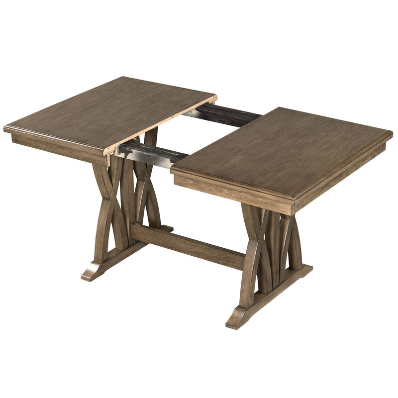 Merax Mid-Century Solid Wood 7-Piece Dining Table Set