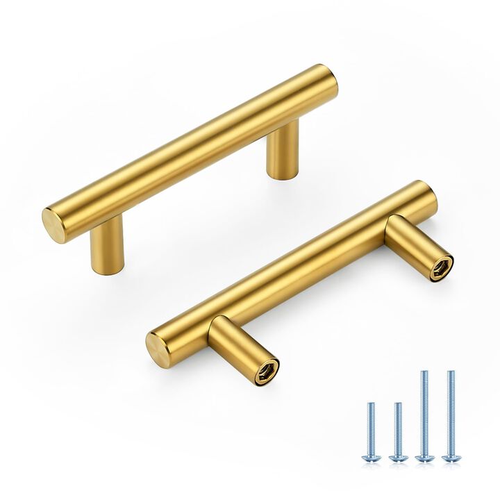 HOME EDIT Brushed Brass Cabinet Handles 2-1/2 Inch Hole Spacing, Stainless Steel Drawer Pulls for Cabinets, Kitchen, Bathroom, D