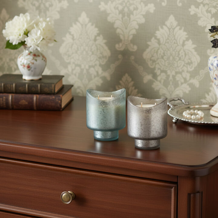 HomeRoots Set of Two Scented Two Wick Candles In Frosted Glass Holders