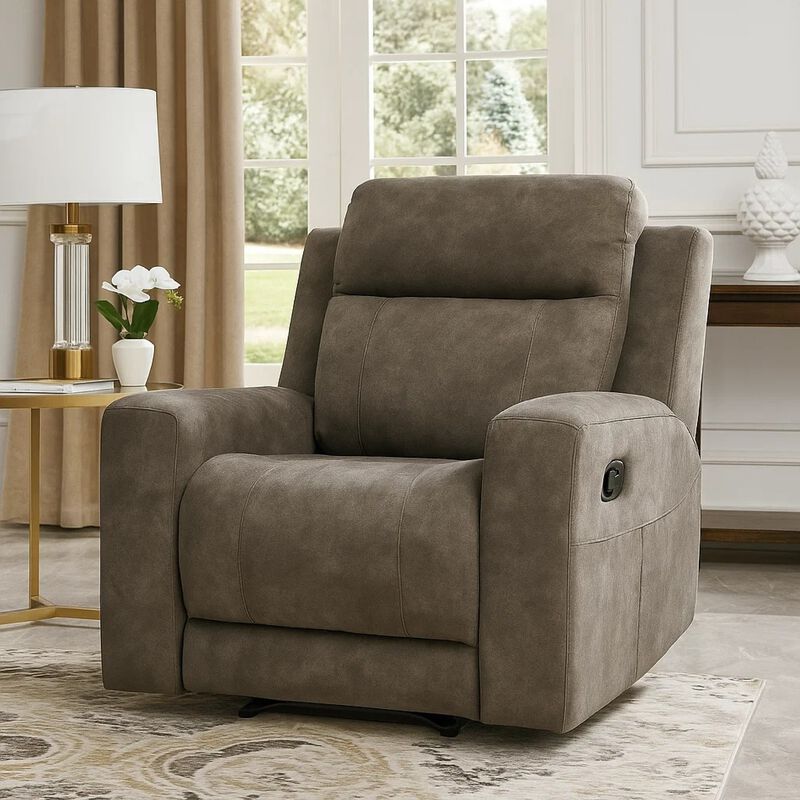 Diti Manual Pull Tab Reclining Chair, Brown Stain Resistant Microfiber image number 6