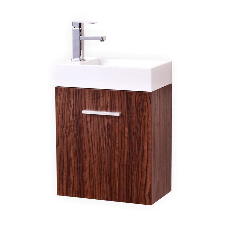 Kubebath Bliss 18 Walnut Wall Mount Modern Bathroom Vanity