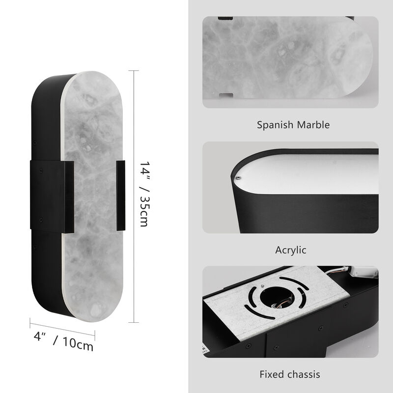 3.5 in. LED Wall Sconce with Marble Shade (Set of 2)