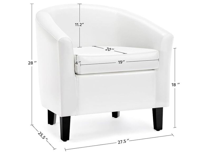 Accent Chair &ndash; White Faux Leather Barrel Club Armchair with Solid Legs & Cushion image number 1