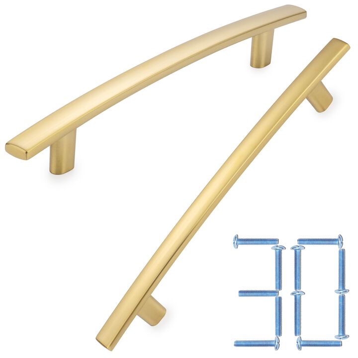 KOOFIZO 30-Pack Curved Bar Cabinet Pull - Brushed Gold Furniture Arch Handle, 5 Inch/128mm Screw Spacing for Kitchen Cupboard Do