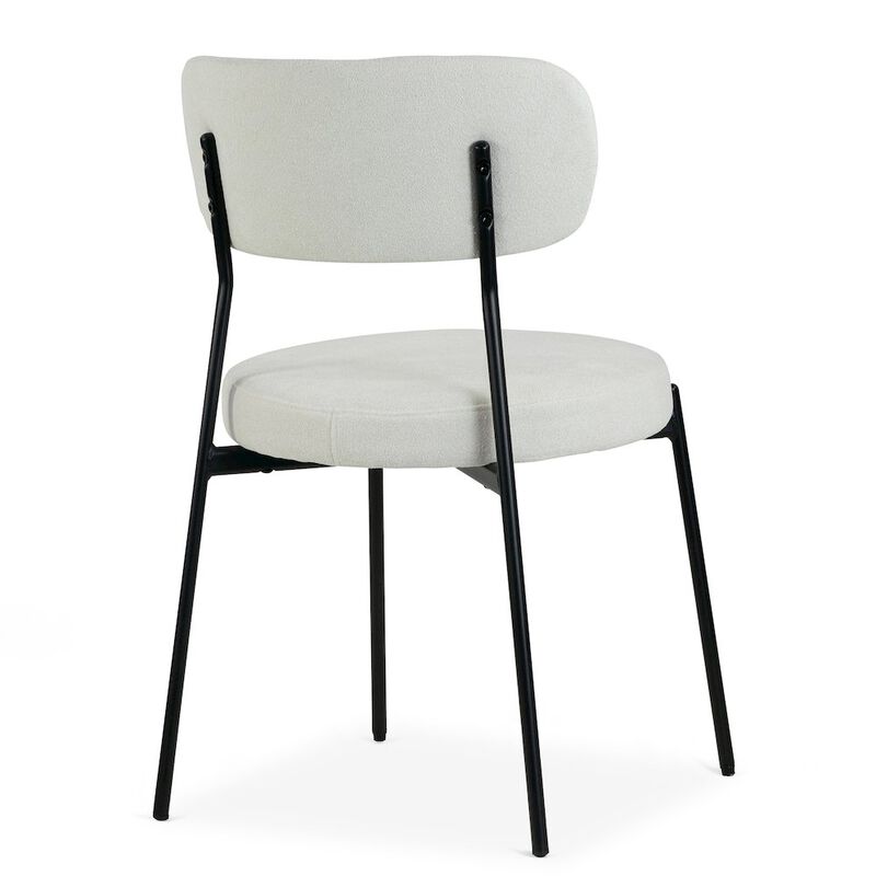 Glamour Home Set of 2 Aya White Chenille Dining Chair with Black Steel Legs