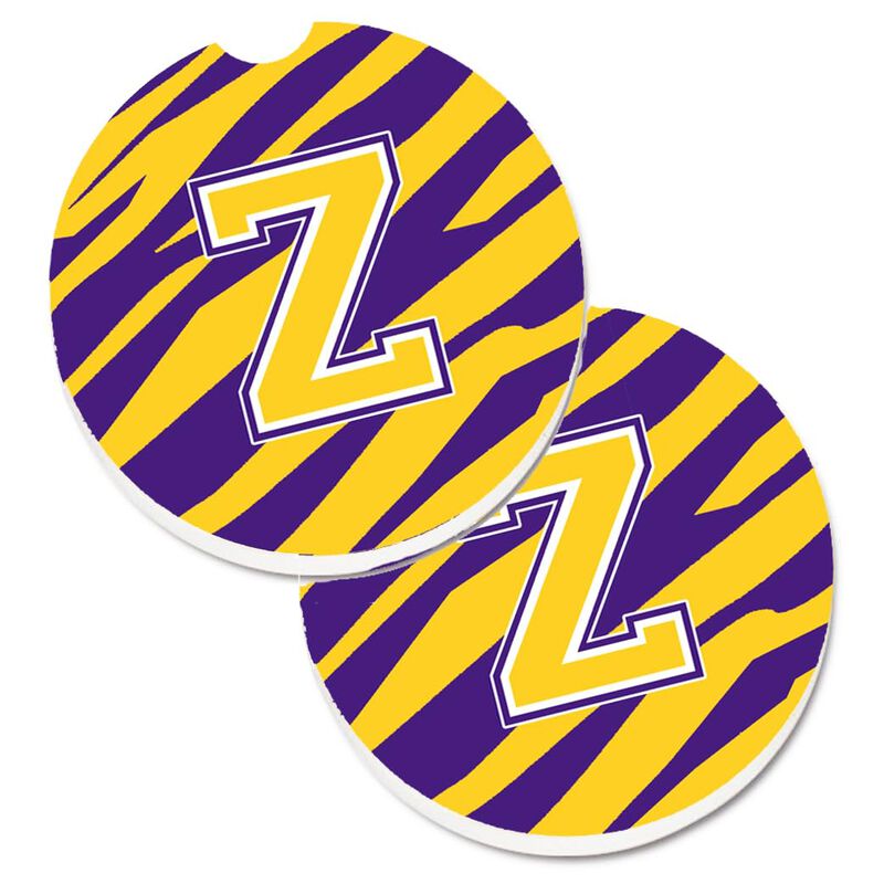 Caroline's Treasures Letter Z Monogram - Tiger Stripe - Purple Gold Set of 2 Cup Holder Car Coasters CJ1022-ZCARC, 2.56, Multicolor