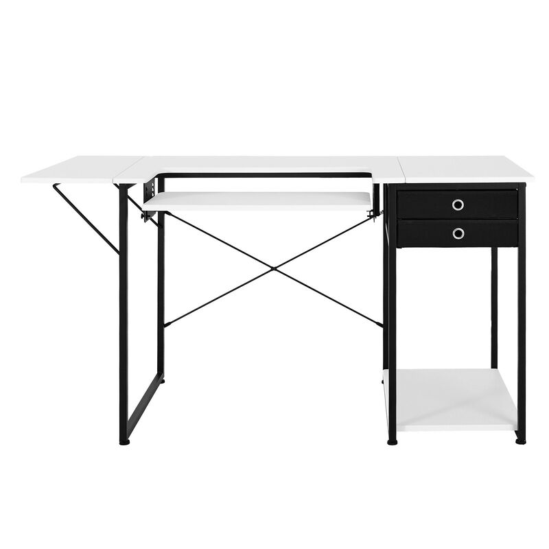 Sewing Table with Drawers, Foldable Side Shelf and Adjustable Storage Shelf image number 0
