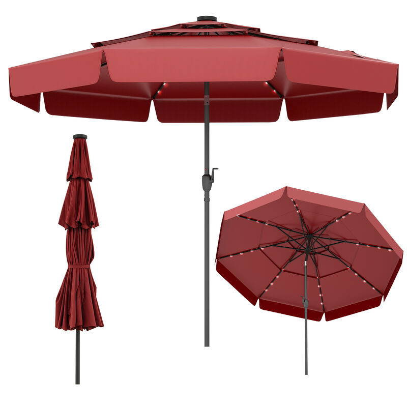 3-Tier Solar LED Outdoor Umbrella &ndash; Breathable Top with Air Circulation