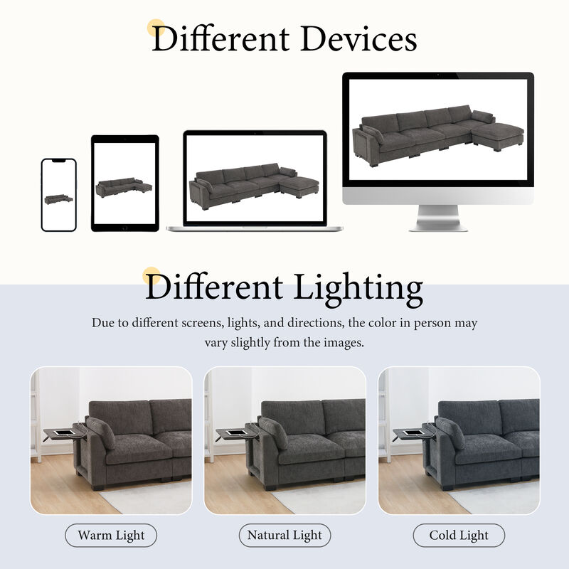 Merax ectional Sofa, L-Shape with Folding Table and Dual-Port Charging