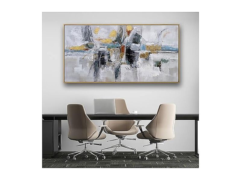Teal Gold Wall Art Abstract Decor Living Room Modern 24 X 48 Inch Framed Canvas image number 3