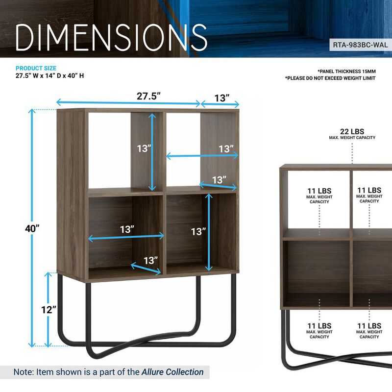 Techni Mobili Modern Geometric Bookcase, Walnut