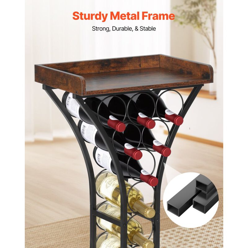 Freestanding 15 Bottle Wine Rack with Wood Top for Home Bar and Kitchen-Black image number 7