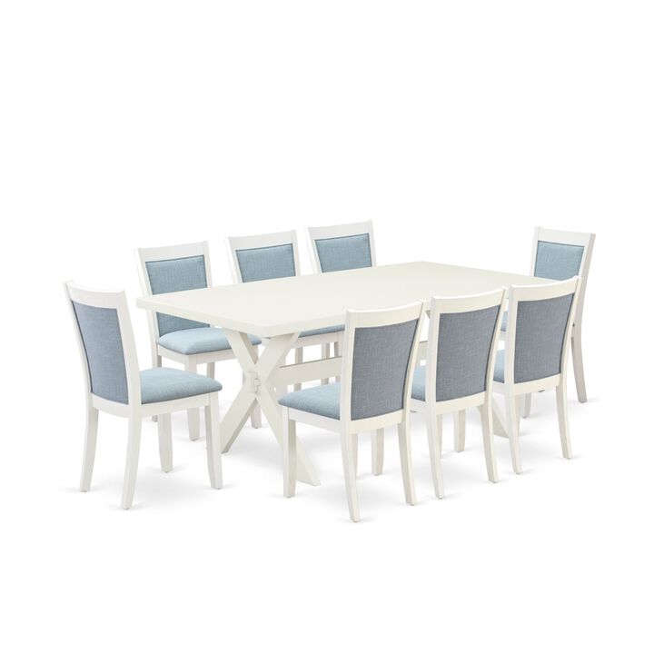 East West Furniture X027MZ015-9 9Pc Dining Room Set - Rectangular Table and 8 Parson Chairs - Multi-Color Color