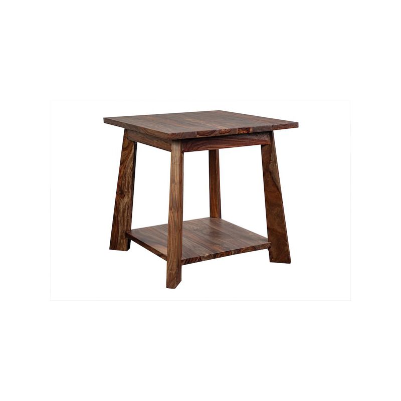 Porter Designs Kalispell Solid Sheesham Wood End Table, Brown image number 1
