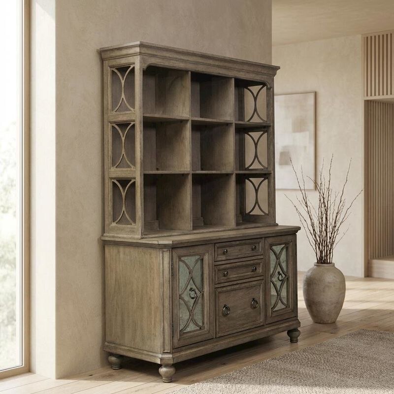 Liberty Furniture Brown Credenza and Hutch Set with Cottage Style Compact Storage image number 2