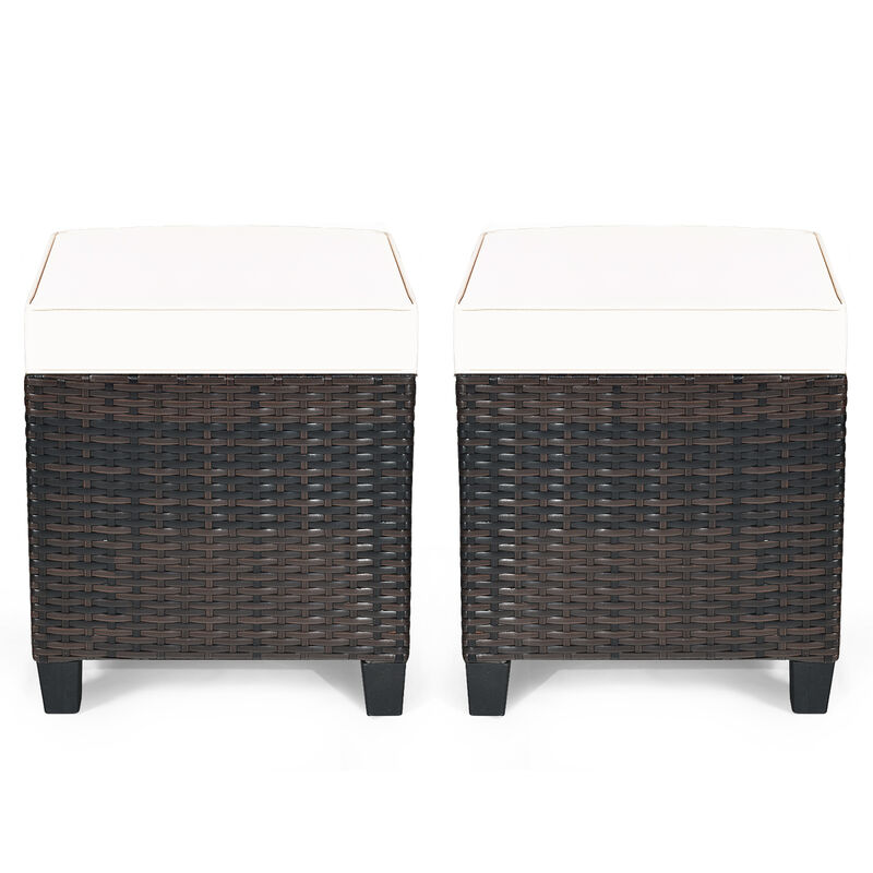 2 Pieces Patio Rattan Ottoman Set with Removable Cushions