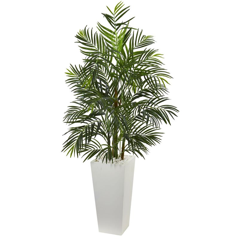 Hivvago 5 Feet Areca Artificial Palm Tree in White Planter UV Resistant (Indoor/Outdoor)