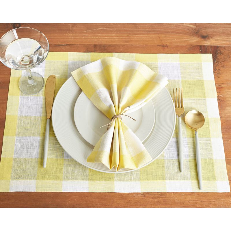 Solino Home 100% Pure Linen Dinner Napkins 20 x 20 Inch Set of 4 - Buffalo Check