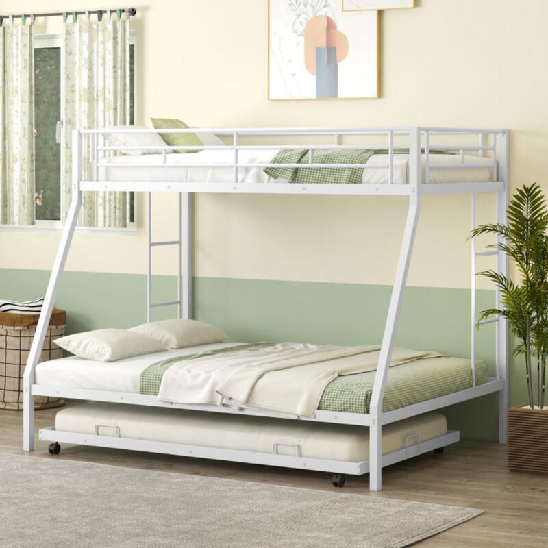 Hivvago Twin Over Full Bunk Bed Frame with Trundle for Guest Room