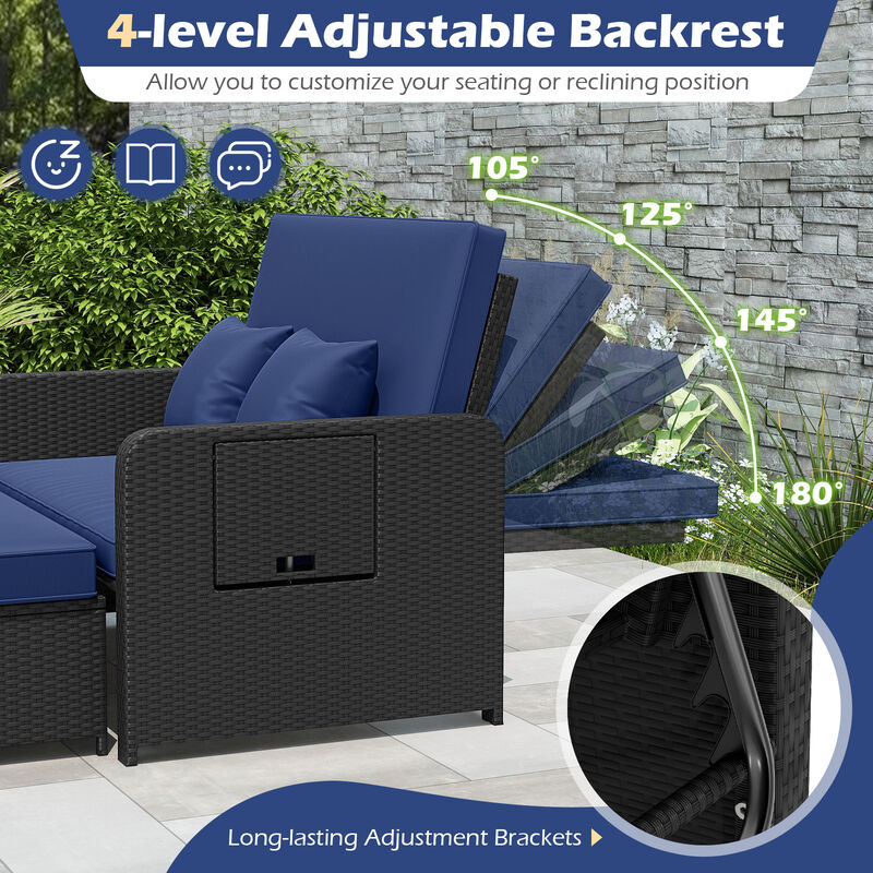 Outdoor PE Wicker Daybed with Adjustable 4 Level Backrest and Storage Ottoman image number 6