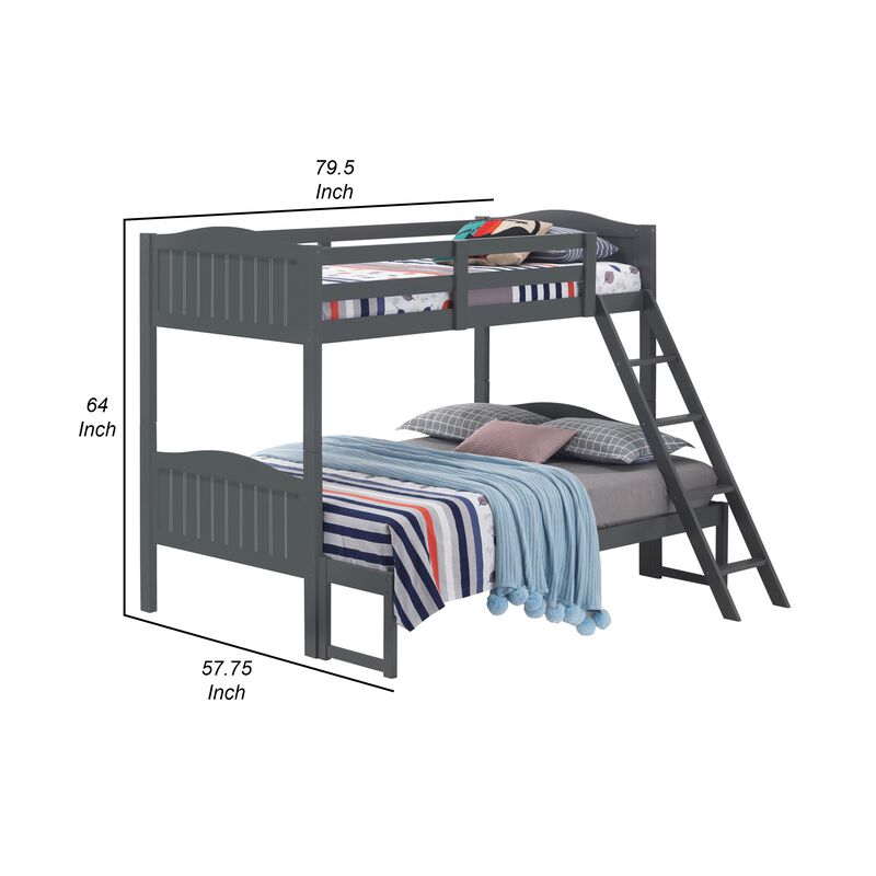 Laro Twin over Full Bunk Bed, Attached Ladder, Guard Rails, Gray Wood - Benzara