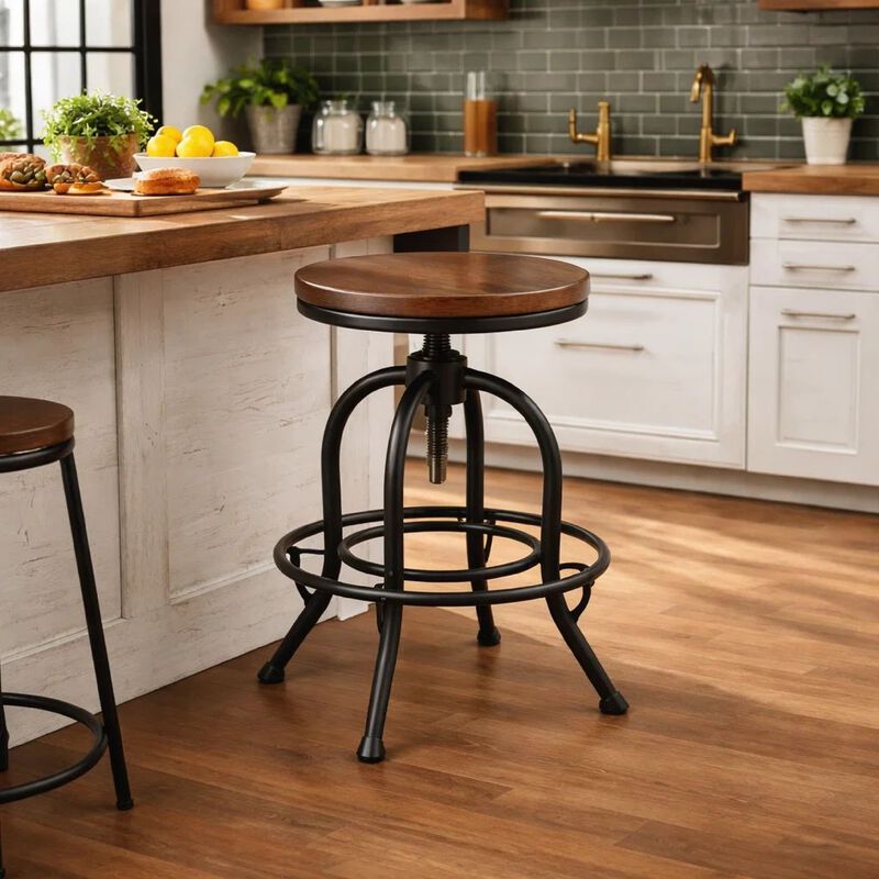 Zane 24 Inch Adjustable Swivel Counter Stool, Set of 2, Black Metal Base image number 7
