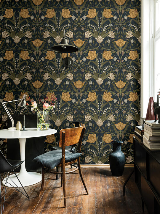 Filippa Navy Tulip Wallpaper