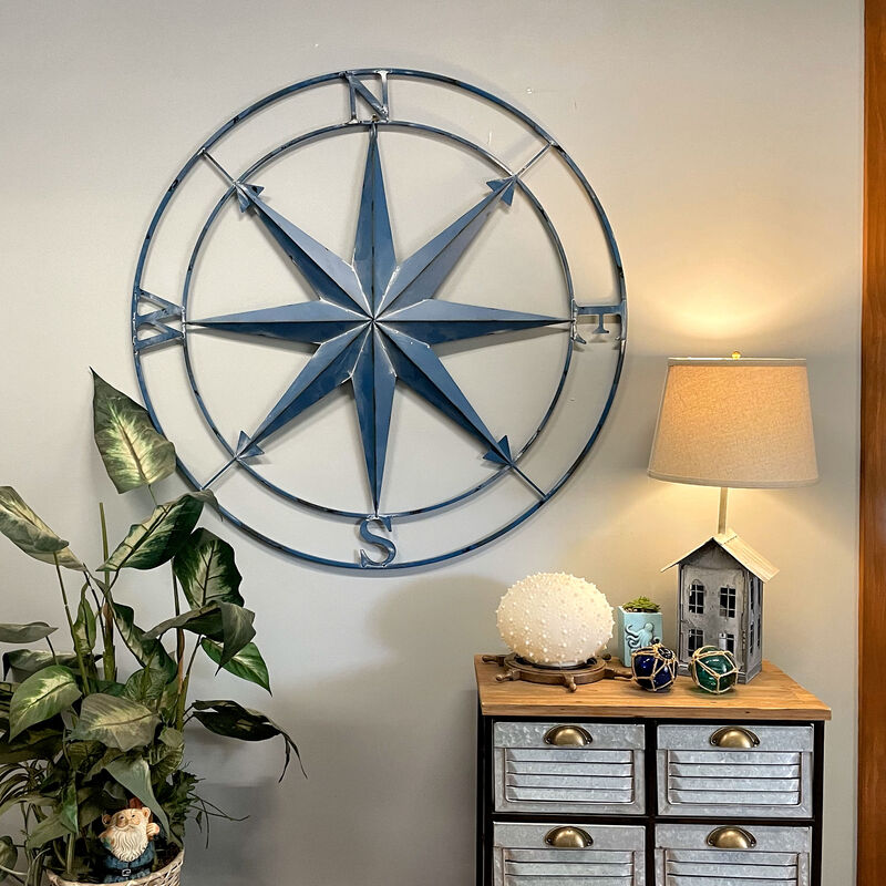 Aegean Blue Indoor Outdoor Metal Compass Rose Wall Sculpture 39.25 Inch Diameter image number 6