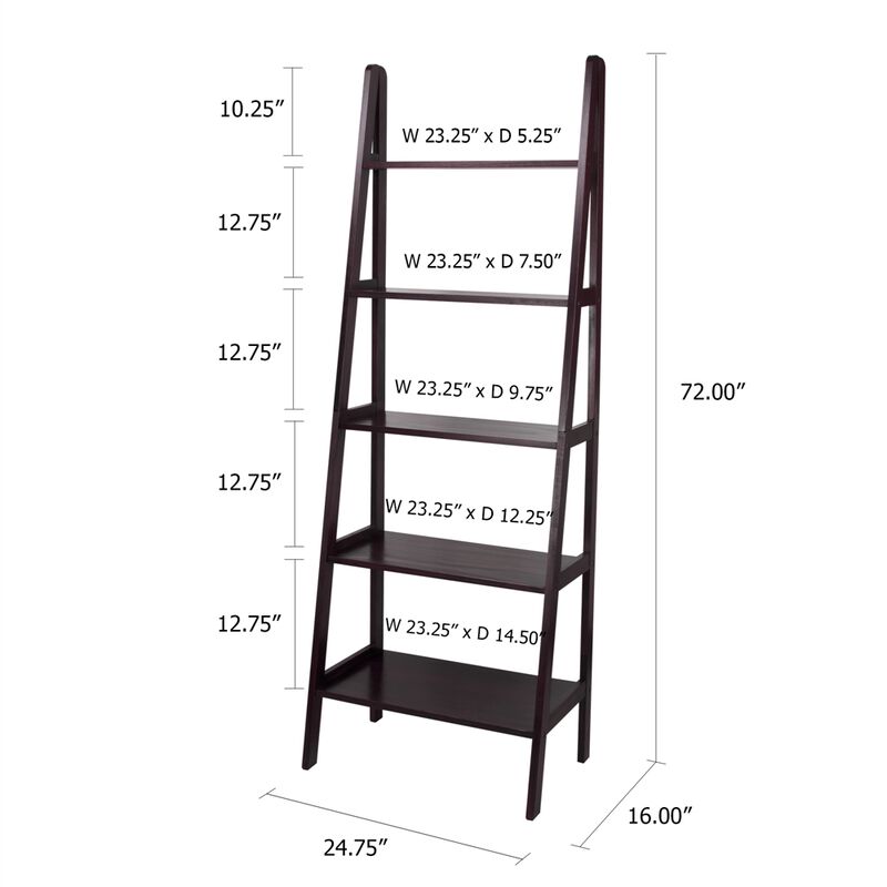 5-Shelf Ladder Bookcase-Espresso