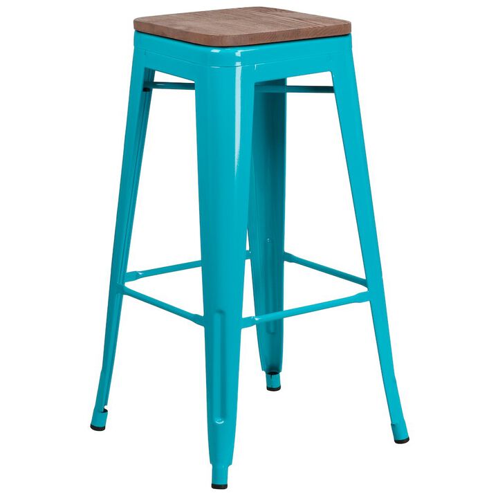 Flash Furniture 30" High Backless Barstool with Square Wood Seat