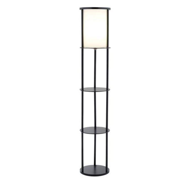 Hivvago Modern Asian Style Round Shelf Floor Lamp in Black with White Shade