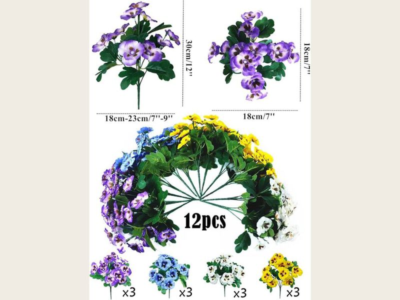 12 Bundle Yellow Artificial Pansy Flowers UV Resistant Outdoor Home Decor image number 2