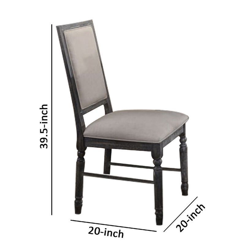Linen Dining Side Chair with Turned Legs, Set of 2, Gray-Benzara image number 5