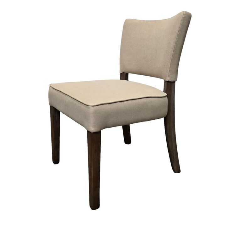 Rea Dining Side Chair Set of 2, Beige Fabric, Oak Brown Solid Wood