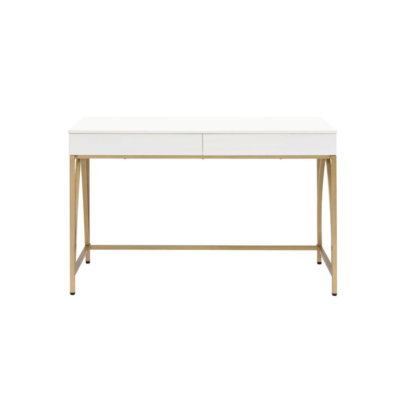 Lightmane Desk, White High Gloss & Gold 92660