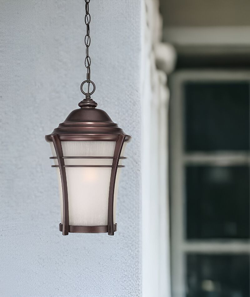 Decorative Frosted Glass Hanging Lantern for Porch, Patio, or Entryway