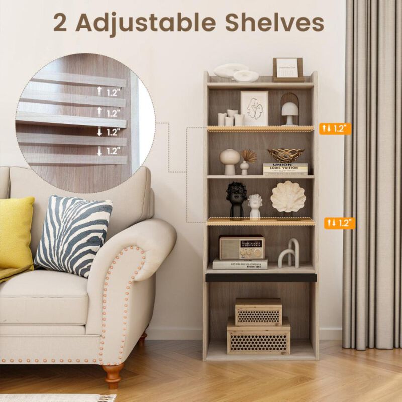 Hivvago 6-Tier Bookcase Freestanding Ladder Bookshelf with 2 Adjustable Shelves and Flip Up Door