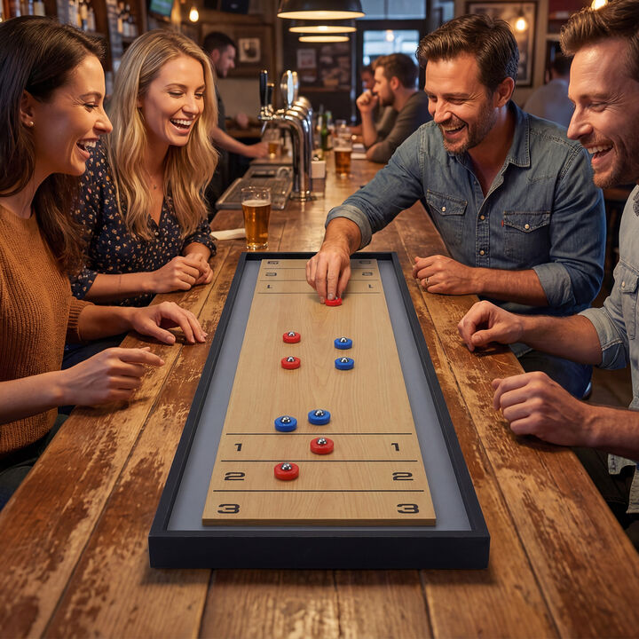 Portable 2 in 1 Shuffleboard and Curling Tabletop Game, Double Sided Board