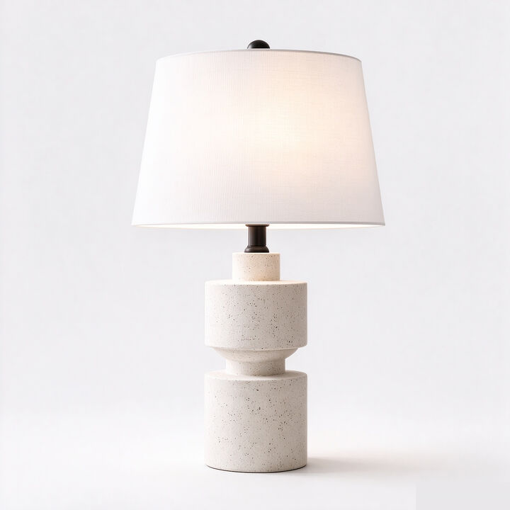 24.5" Modern Farmhouse Resin Table Lamp, 3-Way Dimmable, Hand-Painted Ivory Finish