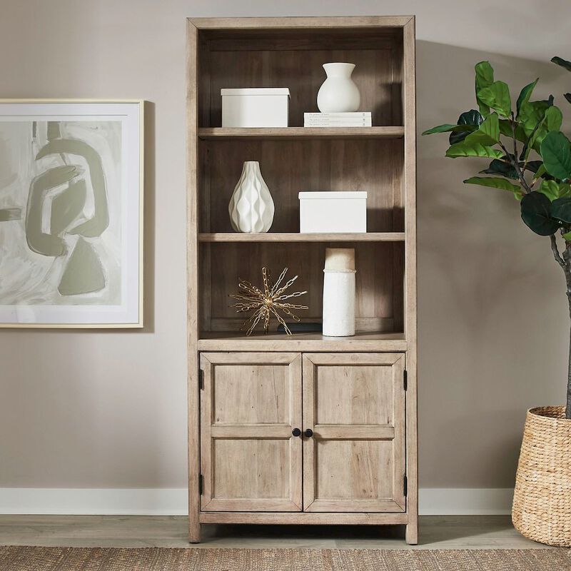 Liberty Furniture Bookcase Home Office Adjustable Shelves Display with Storage - Barley Birch Wood image number 2