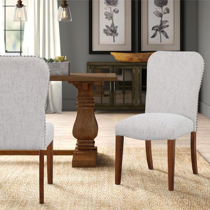 Comfort Pointe Salina Sea Oat Dining Chair in Performance Fabric with Nail Heads - set of 2