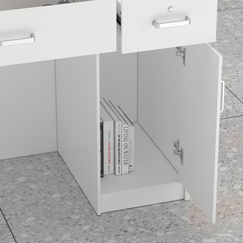 47.2 in. Rectangle White Wooden Desk with 3-Drawers, Cabinet and Shelves