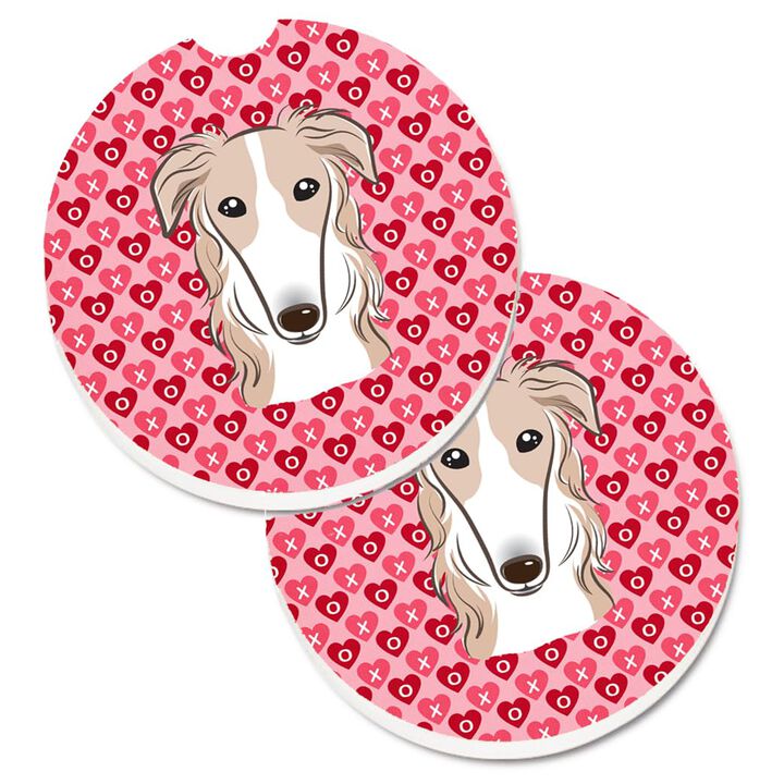 Caroline's Treasures Borzoi Hearts Set of 2 Cup Holder Car Coasters, 2.56, Multicolor